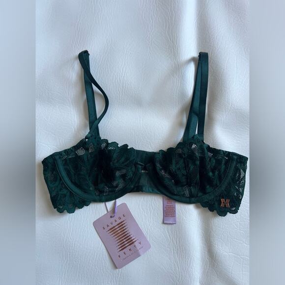 Savage x‎ Fenty Not sorry unlined green lace bralette 32B mermaid fairy Ethereal - Picture 4 of 11